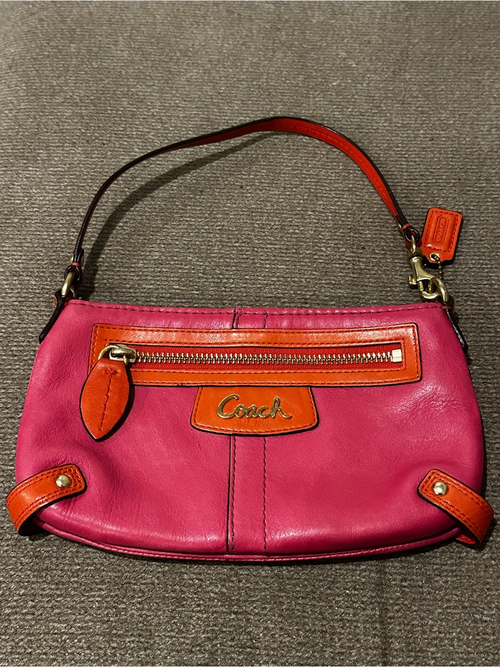 Coach Pink Leather Mini Bag with Orange Trim